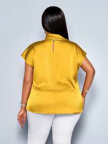 SOLERSUN 大码春夏纯色缎面披肩围巾斗篷短袖蝙蝠袖上衣，适合日常穿着、休闲外出、约会、情人节、鸡尾酒会、毕业典礼、旅行、海滩度假、新年夜、音乐节、嘉年华、婚礼宾客着装等各种场合。性感、优雅、时尚的女装上衣 - 黃色 - 查看 4