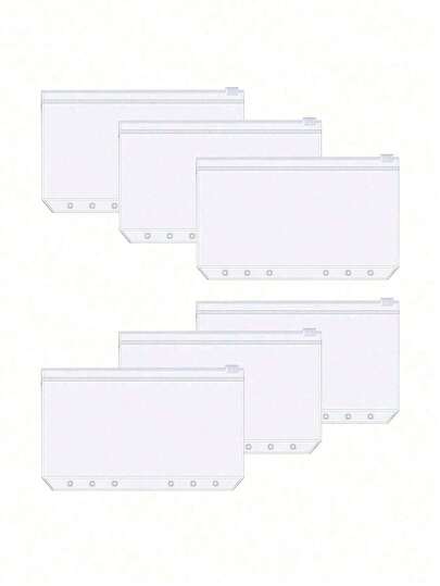 6 adet A5/A6/A7 şeffaf PVC fermuarlı kese, planlayıcılar ve klasörler için 6 delikli yeniden doldurulabilir çanta, şeffaf PVC fermuarlı zarf düzenleyici.