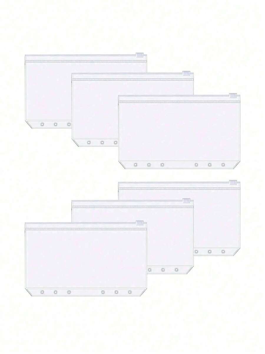6pcs A5/A6/A7Transparent PVC Zipper Pouch, 6-Hole Refillable Bag For Planners & Binders, Clear PVC Zipper Envelope Organizer - multicolor - View 1