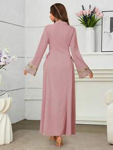 Al Najma Đầm thanh lịch đính sequin thêu họa tiết, thắt eo bên hông, tay xòe. - Hồng - Xem 2