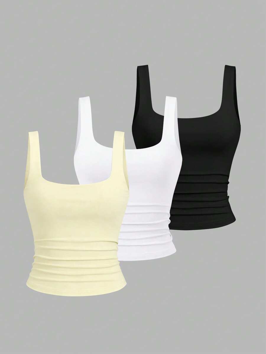 Sweetra Women's Casual Pleated Square Neck Camisole, Summer - Multicolor - View 1