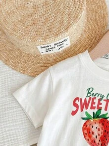 女婴碎花圆领短袖T恤和短裤休闲日常套装，适合夏季 - 彩色 - 查看 3