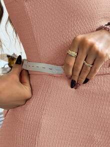 SHEIN 2pcs Maternity Summer Solid Color Textured Bandeau Top And Flare Pants Set - Dusty Pink - View 5