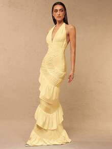 Silquee Women's Elegant Party Ruffle Hem Backless Dress,Summer Dresses For Women - Light Yellow - View 6