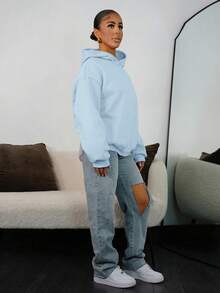 SAYEHFBABY Summer Outfits Women's Simple Casual Solid Color Pullover Hooded Long Sleeve Sweatshirt Without Drawstring Oversize In Fall/Winter - Baby Blue - View 5