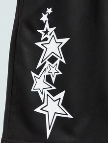 Modcrash Celana Pendek Pria, Streetwear Grafis Cetak Y2K, Potongan Longgar dengan Tali Serut, Musim Semi/Panas, Hitam, Unisex - Hitam - View 5