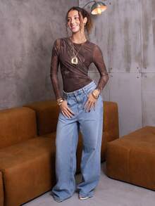 juhmazzocco Áo liền thân dài tay cổ tròn in họa tiết nhuộm tie-dye dành cho nữ, có bèo nhún. - Nhiều màu - Xem 2