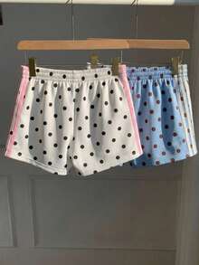 Comfortcana 春夏新款多巴胺波点马术印花两件套，女士休闲简约波点印花针织拼接宽松短裤，适合运动爱好者、比赛日、暑假、音乐节、假日季穿着。 - 彩色 - 查看 2