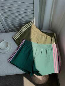 Comfortcana 2pcs Women's Contrast Color Woven Shorts, Summer - Army Green - View 4