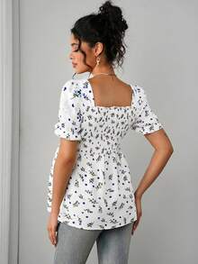 Momance Maternity Elegant Ditsy Floral Slim Fit Blouse - White - View 2