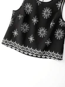 GlowEve CURVE Plus Size Women's Black And White Printed Sleeveless Top And Pants 2 Pieces Set,Summer Boho Vacation Outfits,Elegant Vintage Loose Casual Party Wear - Multicolor - View 4