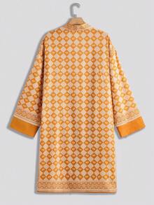 Manfinity Homme Plus Size Men's Geometric Print Shirt And Shorts Set, Casual Holiday Outfit - Yellow - View 8