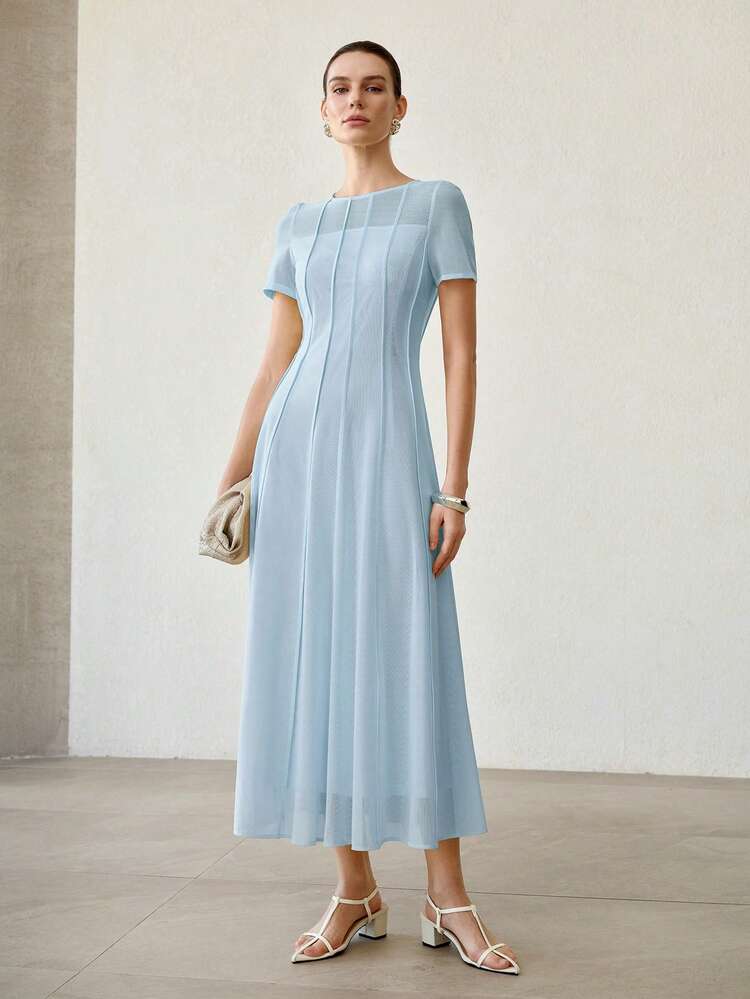 WOMEN'S SEAM FRONT HIGH WAIST FLARED DRESS, FRENCH ELEGANT STYLE