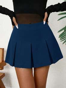 Aveloria GENKIRA Celana Kulot Kasual Wanita Warna Polos dengan Desain Lipit - Biru - View 5