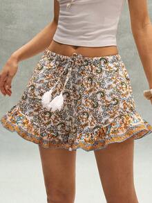 Bohemela Bộ đồ nữ dệt in họa tiết, áo tank top và quần short, gồm 2 món. - Xanh và trắng - Xem 8