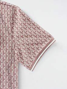 Manfinity CasualCool Áo polo nam tay ngắn in họa tiết toàn thân, kiểu dáng thường ngày, thích hợp đi làm. - Hồng - Xem 4