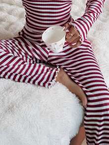 Dream Adore 女士休闲红色条纹睡裤 - 紅白色 - 查看 8