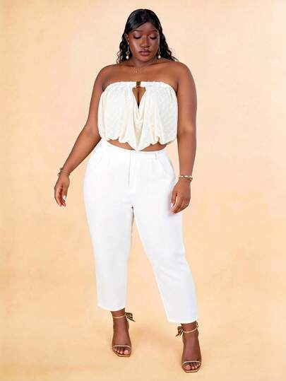 CurvyTilda 大码舒适休闲优雅度假简约百搭日常ins风明星高端无肩带弹力金属扣高领女式衬衫