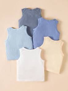 SHEIN Playful Pals 5件套休闲多色针织无袖背心，适合叠穿，可用于外出、休闲穿着、旅行，适合6个月至3岁的男婴。 - 彩色 - 查看 2