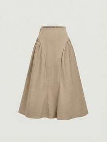 SHEIN MOD 女士优雅褶皱半身裙，适合通勤和夏季穿着。 - 卡其色 - 查看 5