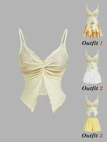 SHEIN MOD 女士纯色简约扭结吊带背心 - 黃色 - 查看 2