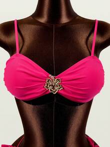 Zestiva Bộ bikini nữ gợi cảm và thanh lịch, chất liệu vải khoét rỗng phối kim loại, size 26SS, kiểu dáng cổ chữ V sâu, thích hợp cho các hoạt động ngoài trời, đi biển hoặc tiệc tùng. - Màu Hồng Tươi - Xem 4