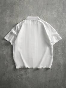 PAVTROS Men's White Cuban Collar Jacquard Striped Loose Short Sleeve Shirt - White - View 2