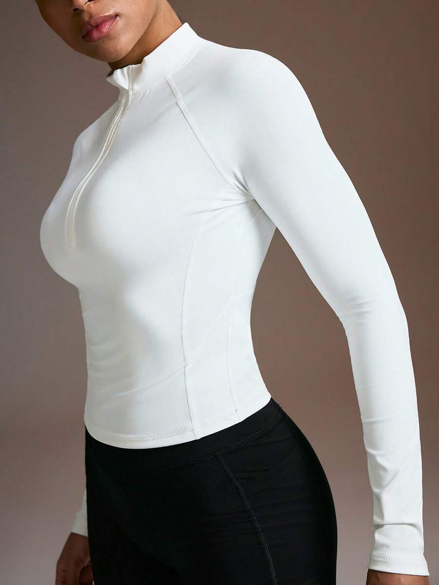 Powerista 女士纯色简约休闲长袖卫衣 - 白色 - 查看 1