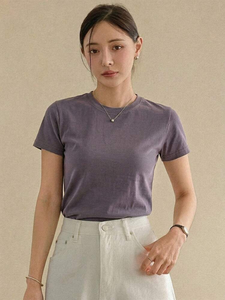 Women's Solid Color Casual Daily Round Neck Short Sleeve T-Shirt Summer