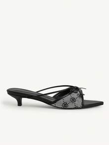 CUCCOO CHICEST 女士黑白玫瑰刺绣时尚优雅通勤蝴蝶结装饰高跟凉鞋 - 黑與白 - 查看 3