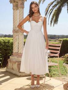 Enchnt 春冬浪漫女式白色甜心优雅无袖公主裙，甜美优雅装扮，适合情人节、圣诞派对、新年、生日、节日、甜蜜约会之夜、鸡尾酒会和舞会，礼服 - 白色 - 查看 10