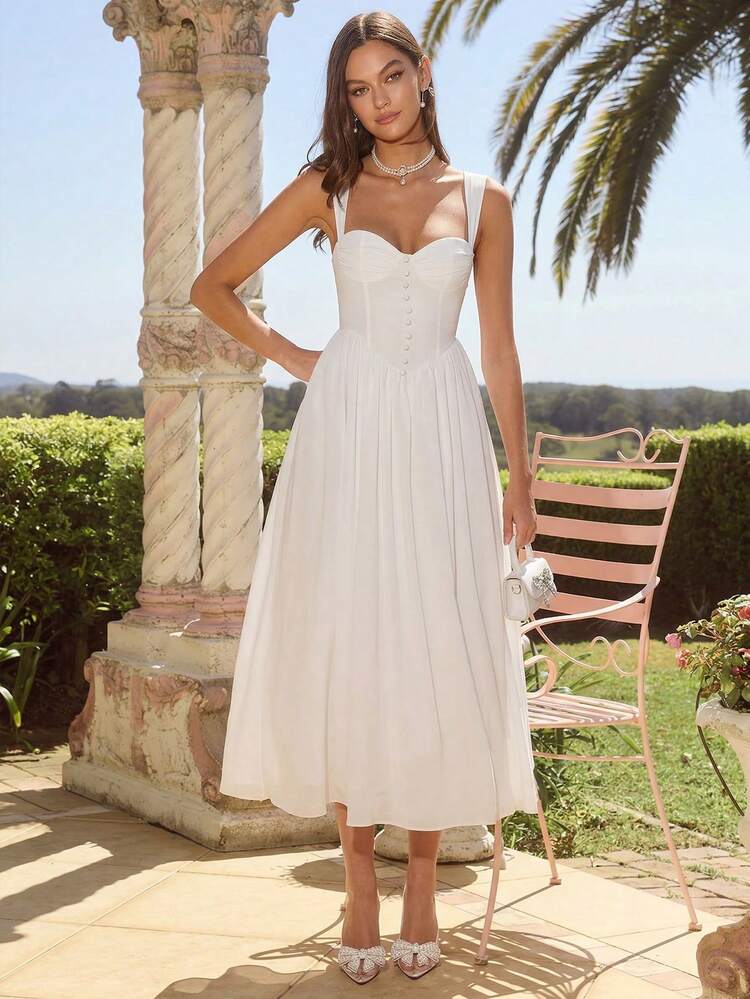 春/冬 ロマンチックな レディース ホワイト ハート型ネック エレガントノースリーブ プリンセスドレス、バレンタインデー、クリスマスパーティー、新年会、誕生日、休日、デートナイト、カクテルパーティー、プロムに最適なスウィートでエレガントなアウトフィット