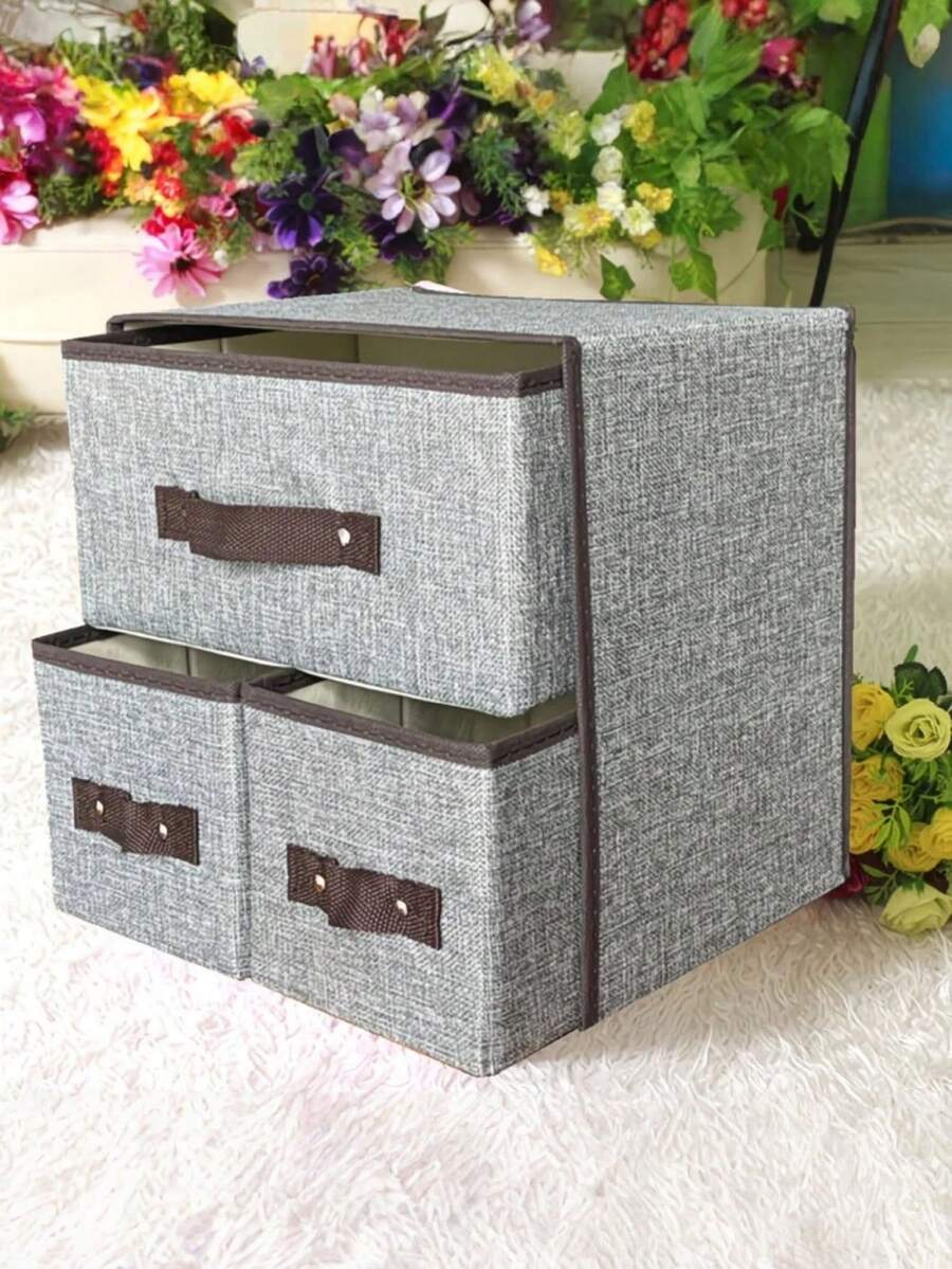 1 Hộp đựng đồ bằng vải hai lớp, hai ngăn kéo, hộp đựng áo ngực và đồ lót kiểu ngăn kéo có thể giặt được, hộp sắp xếp đồ đạc. - Màu xám đen - Xem 1