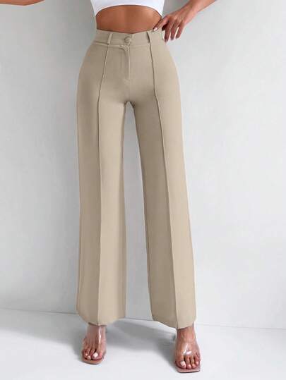 EURMUSE High Waist Seam Detail Straight Leg Suit Pants
