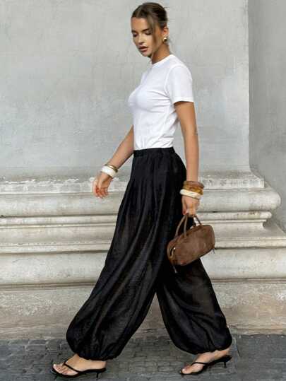 Siren Gaze Women's Elegant Casual Black Sheer See Through Lightweight Fabric Elastic High Waist Pleated Loose Baggy Balloon Jogger Cuff Harem Pants, Summer Beach Vacation Holiday Daily Wear Party Night Out Outfit Sheer Pants Black Flowy Pants Cover Up Pants Women's Fashion Pants Black Wide Leg Pants Women Oversize Pants For Women Pants Cover Ups For Swimwear Wide Leg Pants Woman High Waist Pants Cover Up For Swimsuit Wide Legged Trousers Palazzo Pants Women Casual Outfit For Women