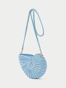 SHECARRY Bolsa de Ombro Decotada para Mulheres, 1 Peça Bolsa Transversal Tecida para Férias de Verão, Bolsa de Praia Casual de Grande Capacidade - Azul bebê - Visão 2