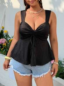 GalTyme Plus Size Black Summer Girlism Night Out Club Sweetheart Neck Camisole,Solid Color Corset Tops For Women,Elegant Casual Vacation Beach Dress Top - Black - View 1