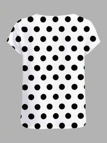 Ellegaria. Camisa casual de manga corta con estampado de lunares y diseño calado, para primavera/verano - Blanco - Ver 2