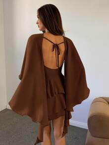 Aloruh Đầm slip màu cà phê trơn mới dành cho nữ, kèm khăn choàng có thể tháo rời, kiểu dáng gợi cảm, dễ thương, cổ điển, lãng mạn, thích hợp cho buổi hẹn hò. - Cà phê - Xem 8