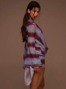 Musera Resort Đầm mini tay dài cổ đổ xẻ sâu bằng vải chiffon lưới nhuộm tie-dye, thích hợp mặc đi biển, nghỉ mát, hàng ngày, gợi cảm, dễ thương, phong cách boho, du lịch, Sunspell. - Nhiều màu - Xem 3