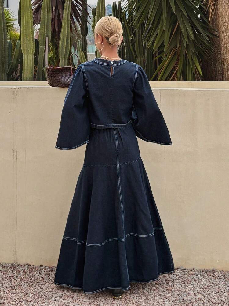 Women's Pullover Shirt And Denim Skirt Set, Spring/Summer