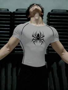 GymBeat Men's Spider Print Raglan Short Sleeve Sports T-Shirt - Black - View 1