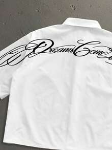 StoneGrade Áo sơ mi nam màu trắng dáng rộng, in chữ, vai rớt, phong cách thường ngày, thời trang đường phố, thích hợp đi làm, mùa hè. - trắng - Xem 2