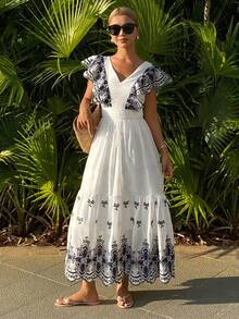 DAZY Women Midi Dresses Wedding Guest Dress Summer Sundress Boho Vacation Outfits Women - Navy Blue - View 4
