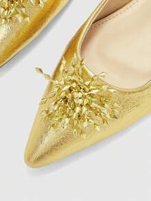 CUCCOO BIZCHIC Sandalias de tacón fino con punta cerrada, nuevas para primavera y verano 2026, de estilo temperamento, de cuero patentado suave, al estilo europeo y americano - Dorado - Ver 8