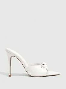 CUCCOO CHICEST Sepatu Wanita Putih PU Musim Semi dan Musim Panas dengan Elemen Pita Modis Seksi Ujung Lancip Sepatu Selop Musim Panas - PU Putih - View 10