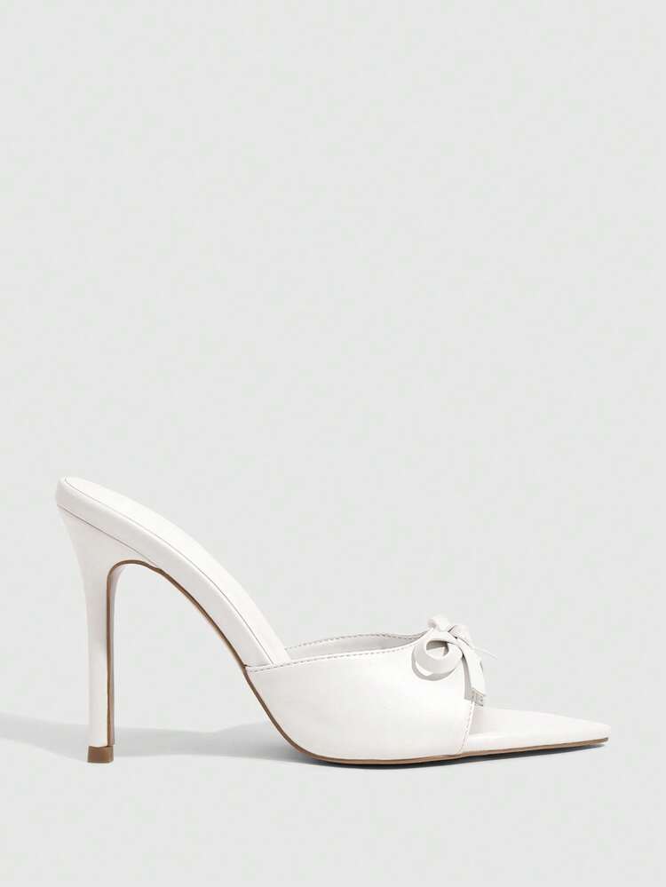 CUCCOO CHICEST Women Shoes White PU Spring And Summer Bow Element Fashionable Sexy Pointed Stiletto Slippers