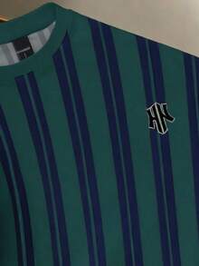 Manfinity Joysei Áo thun nam tay ngắn cổ tròn kẻ sọc, kiểu dáng thường ngày, đa năng - Nhiều màu - Xem 4