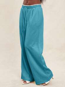 NYA SZN Pants Wide Leg Gray Trousers Matching Set Summer Lounge Pants - Blue - View 5