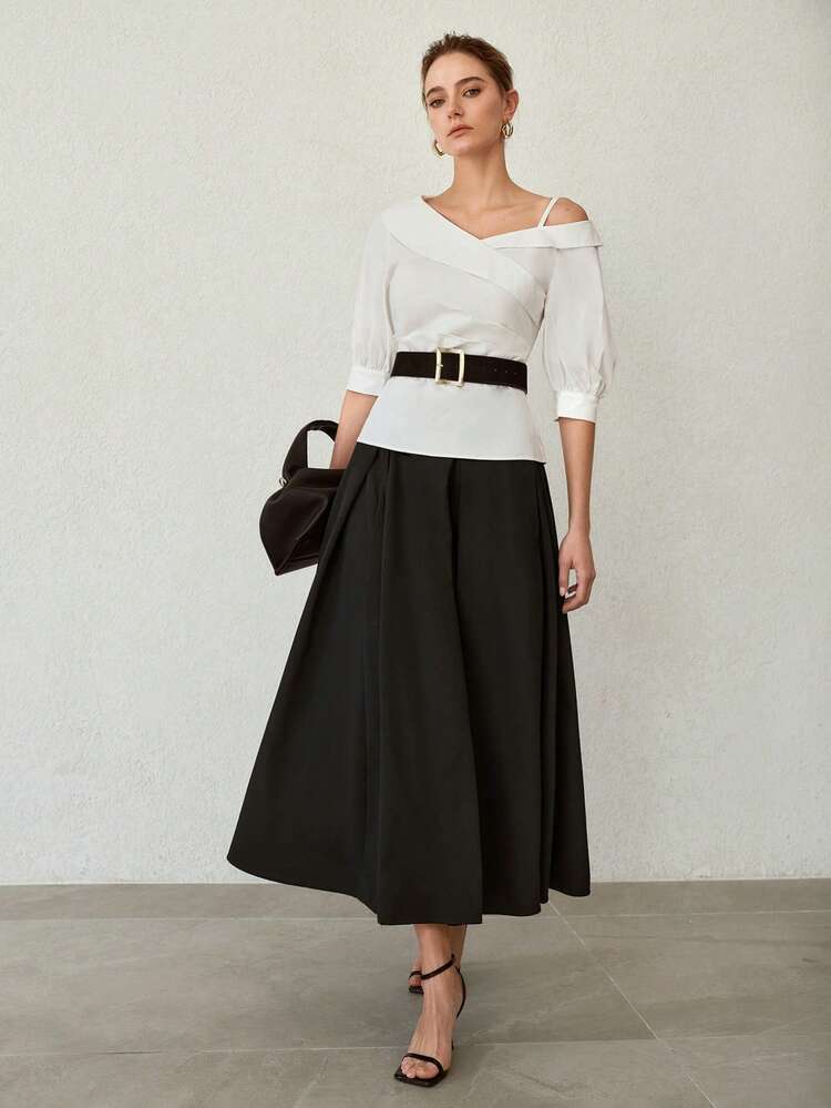 WOMEN'S ELEGANT PARTY OUTFIT ASYMMETRICAL SHOULDER TOP, SUMMER